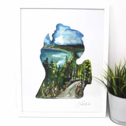 Morel Mushroom Michigan Art Print 11x14In, Wall Decor, Sky Blue, Artwork - thumbnail 2