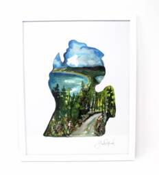 Morel Mushroom Michigan Art Print 11x14In, Wall Decor, Sky Blue, Artwork