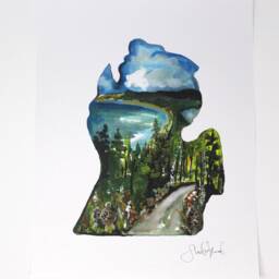 Morel Mushroom Michigan Art Print 11x14In, Wall Decor, Sky Blue, Artwork - thumbnail 3