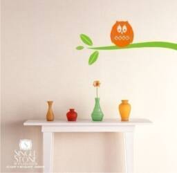 Nursery Owl Wall Decal On Branch - Vinyl Sticker Art Custom Home Decor - thumbnail 1