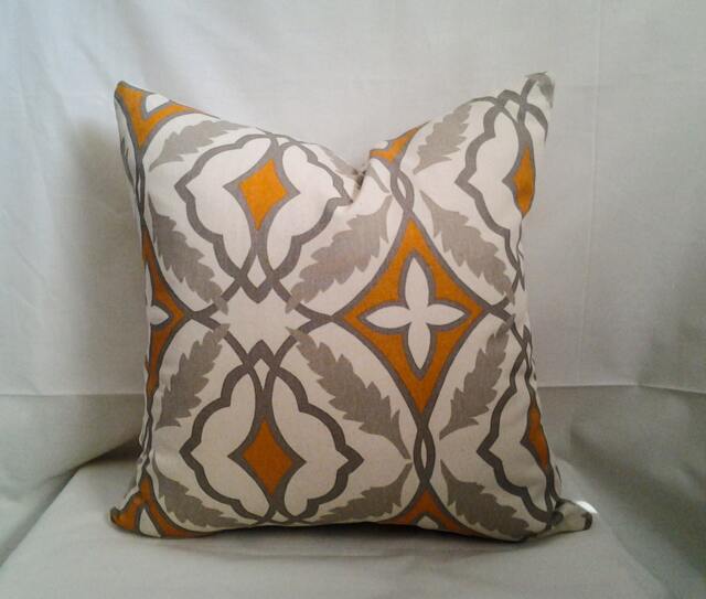 Orange & Grey Pillow Cover, 18x18 Decorative Pillow, Toss Home Decor, Summer, Spring Retro - image 1