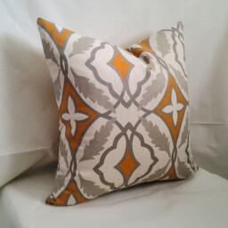 Orange & Grey Pillow Cover, 18x18 Decorative Pillow, Toss Home Decor, Summer, Spring Retro - thumbnail 2