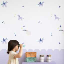 Unicorn Wall Decal - Stickers For Girls Girl Bedroom Decals PVC Free, No Odour Repositionable Peel & Stick Fabric - thumbnail 1