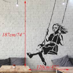 Banksy Girl On Swing Stencil Large Wall Art Decor - 4Ft X 6Ft+ - thumbnail 2