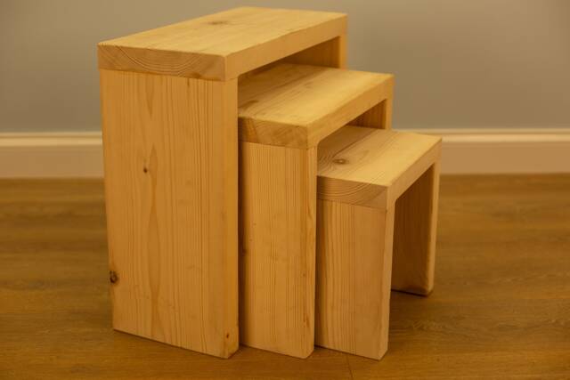 Rustic Nest Of Tables - Solid Oak Wood, Set 3, Farmhouse Chic Side For Living Room Decor - image 1