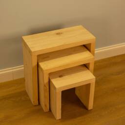 Rustic Nest Of Tables - Solid Oak Wood, Set 3, Farmhouse Chic Side For Living Room Decor - thumbnail 2