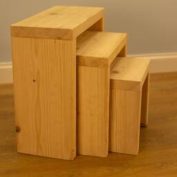 Rustic Nest Of Tables - Solid Oak Wood, Set 3, Farmhouse Chic Side For Living Room Decor - thumbnail 3