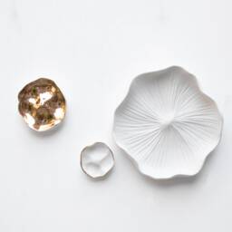 Porcelain Wall Sculpture With 24Ct Gold - Contemporary Ceramic Flower Art - Set Of 3 - thumbnail 2