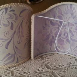 Pair Of Wall Sconce Clip-On Shield Shades Fortuny Fabric Lilac & White Cimarosa Pattern Mini Lampshade - Handmade in Italy - thumbnail 2