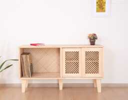 Vinyl Record Storage, Turntable Stand, Japandi Furniture - Sig - thumbnail 1