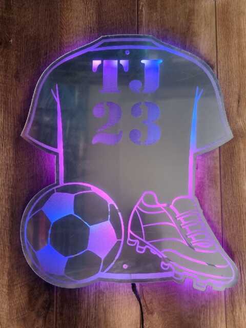 Football Kit Rainbow Led Light Up Mirror Or Freestanding Bed Lamp Personalised - image 1