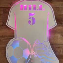 Football Kit Rainbow Led Light Up Mirror Or Freestanding Bed Lamp Personalised - thumbnail 3