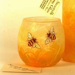 Hand Painted Bee Candle Holder Straw Silk Glass, Includes Led Tealight - thumbnail 3