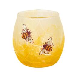 Hand Painted Bee Candle Holder Straw Silk Glass, Includes Led Tealight - thumbnail 2