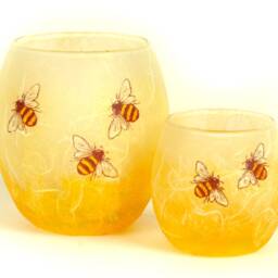 Hand Painted Bee Candle Holder Straw Silk Glass, Includes Led Tealight - thumbnail 4