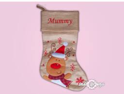 Personalised Christmas Stocking Luxury Embroidered Xmas Stockings Santa Reindeer Snowman Hessian - thumbnail 1