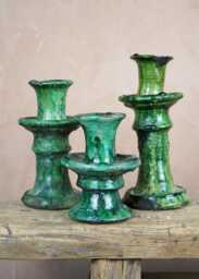 Seconds Sale, Moroccan Vintage Tamegroute Green Candlestick Holder, Handmade Ceramic Glazed Pottery - thumbnail 1