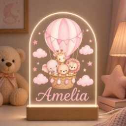 Personalised Night Light, Animals & Balloon, New Baby, 1st Birthday, Christening Gift, Nursery Light - thumbnail 1
