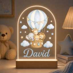 Personalised Night Light, Animals & Balloon, New Baby, 1st Birthday, Christening Gift, Nursery Light - thumbnail 2