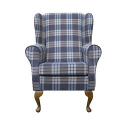 Blue Tartan Wingback Armchair Handmade Fireside Accent Chair - thumbnail 2