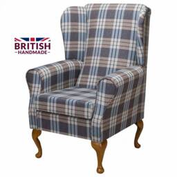 Blue Tartan Wingback Armchair Handmade Fireside Accent Chair