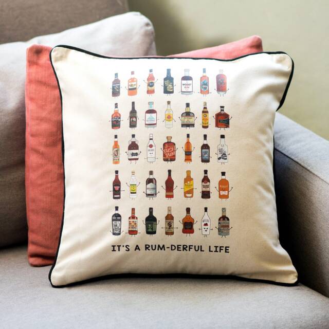 Varieties Of Rum Cushion Cover, Illustrated Scatter Cushion, Gift For Lover, Room Decor, Homewares - image 1