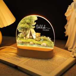 Personalized Night Light For Baby, Animal Lamp With Name Date, Newborn Baby Gift, Ideal Birthday Gift Her Plaque, Acrylic Bedside - thumbnail 4