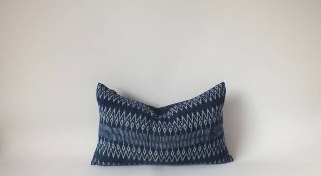 Living Room Pillows Sofa Cushions Indigo Batik Pillow Cover, Striped Euro Sham, Thai Hmong Textile - image 1
