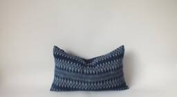 Living Room Pillows Sofa Cushions Indigo Batik Pillow Cover, Striped Euro Sham, Thai Hmong Textile - thumbnail 1