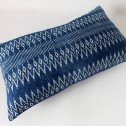 Living Room Pillows Sofa Cushions Indigo Batik Pillow Cover, Striped Euro Sham, Thai Hmong Textile - thumbnail 4
