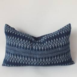 Living Room Pillows Sofa Cushions Indigo Batik Pillow Cover, Striped Euro Sham, Thai Hmong Textile - thumbnail 3
