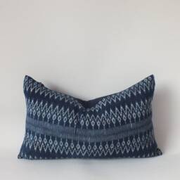 Living Room Pillows Sofa Cushions Indigo Batik Pillow Cover, Striped Euro Sham, Thai Hmong Textile - thumbnail 2