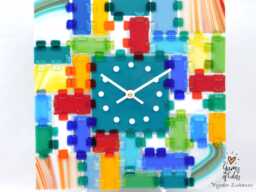 Wall Clock Rectangular Fantasy - Turquoise Morning Decorative Clock Glass Art Battery Powered Analog Display