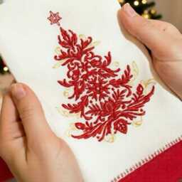 Embroidered Christmas Tree Linen Guest Towel - thumbnail 3
