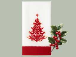 Embroidered Christmas Tree Linen Guest Towel