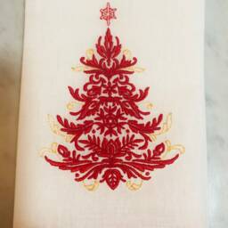 Embroidered Christmas Tree Linen Guest Towel - thumbnail 2