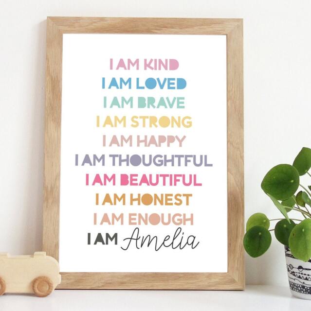 Girls Affirmation Prints, Bedroom Nursery Motivational Playroom Wall Art, Rainbow Print - image 1
