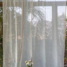 Green Chevron Blockprint Maheshwari Silk Curtain, Curtains, Living Room Door Grommet Panels & Drapes - thumbnail 1