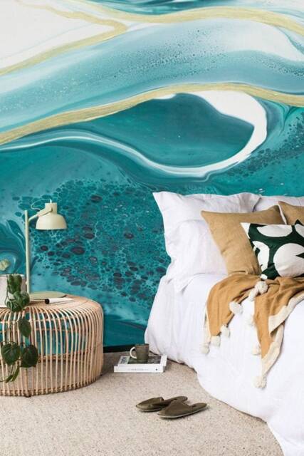 Aquamarine Marbling Wall Mural, Where Sea Meets The Sky Wallpaper, Acrylic Art Nursery & Room D??cor, Art - image 1