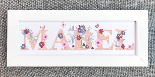 Door Sign - Owl Plaque Children's Kids Room Bedroom Nursery Art Print Owls Name Illustration Frame New Baby Personalised Gift - image 1