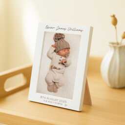 Personalised Baby Birth Details Photo Frame, Engraved White Frame For 6x4 5x7 & 8x6 Photographs - thumbnail 2