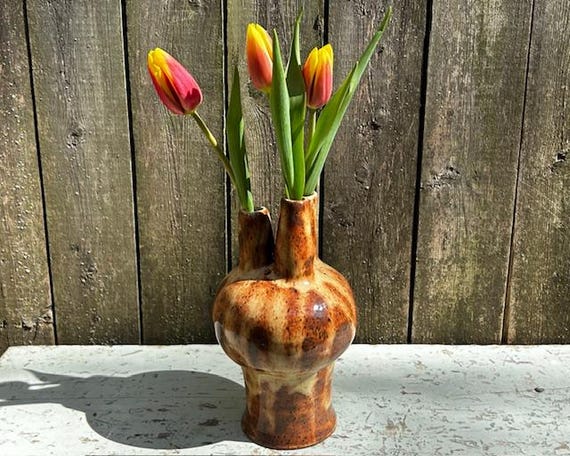 Handmade Multi-stem Vase, 7.75 Inches High, Wheel-Thrown & Altered Pottery, Ikebana, Tulipiere, Ceramic Sculpture, Centerpiece - image 1