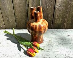 Handmade Multi-stem Vase, 7.75 Inches High, Wheel-Thrown & Altered Pottery, Ikebana, Tulipiere, Ceramic Sculpture, Centerpiece - thumbnail 2