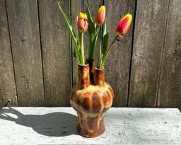 Handmade Multi-stem Vase, 7.75 Inches High, Wheel-Thrown & Altered Pottery, Ikebana, Tulipiere, Ceramic Sculpture, Centerpiece - thumbnail 3