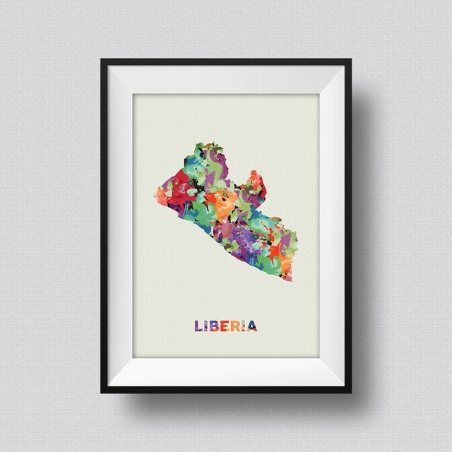 Liberia Map Watercolor Art Print Ink Splash Poster Canvas, Print