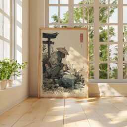 Japanese Monkey in Kimono Poster, Zen Garden Animal Art Print, Serene Watering Art, Peaceful Decor, Whimsical Wall - thumbnail 3
