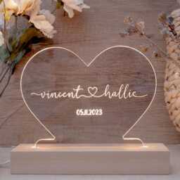 Wedding Gift, Personalized Night Light With Names & Date, 3D Led Lamp Acrylic Anniversary Valentines Day Gift For Her - thumbnail 3