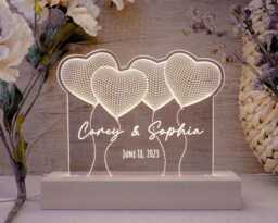 Wedding Gift, Personalized Night Light With Names & Date, 3D Led Lamp Acrylic Anniversary Valentines Day Gift For Her - thumbnail 1