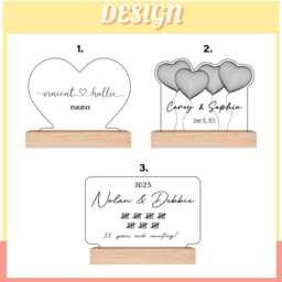 Wedding Gift, Personalized Night Light With Names & Date, 3D Led Lamp Acrylic Anniversary Valentines Day Gift For Her - thumbnail 2