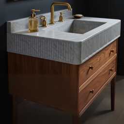 Fluted Carrara Marble Sink & Oak Vanity Set - Luxury Bathroom Ensemble M1F018 - thumbnail 2